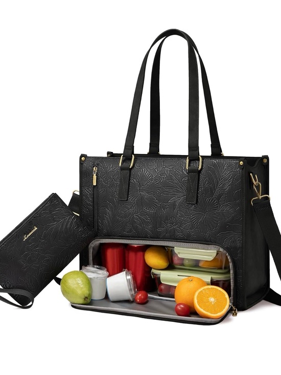 Lovevook Handbags - Insulated Black Floral-Embossed Tote